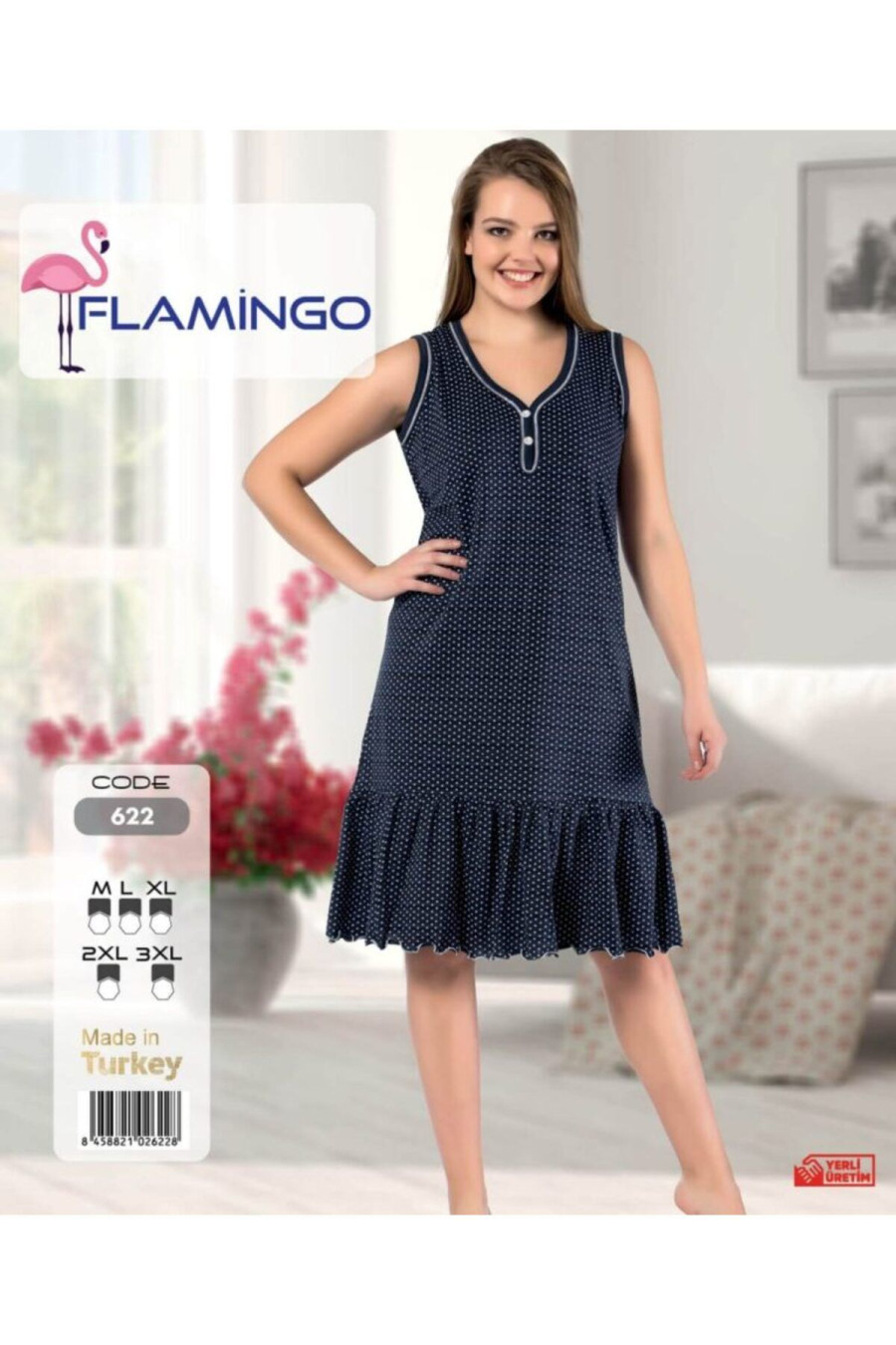 Flamingo Puantiyeli Elbise 622 - 2XL